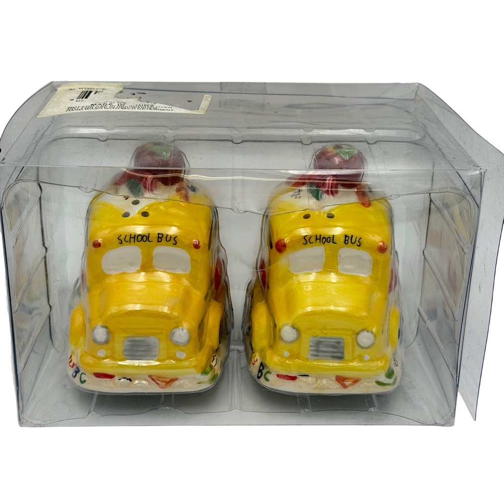 School Bus Salt and Pepper Shakers Teacher Appreciation Gift Hand‎ Painted New
